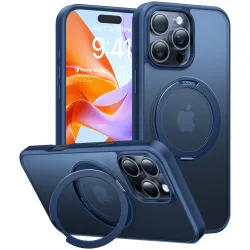 Torras Ostand Pro Back Cover hoesje met MagSafe voor Apple iPhone 16 Pro - Donkerblauw