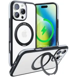 Torras Ostand R Fusion Back Cover hoesje met MagSafe voor Apple iPhone 16 Pro - Zwart
