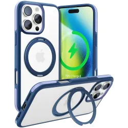 Torras Ostand R Fusion Back Cover hoesje met MagSafe voor Apple iPhone 16 Pro Max - Donkerblauw