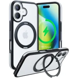Torras Ostand R Fusion Back Cover hoesje met MagSafe voor Apple iPhone 16 - Zwart