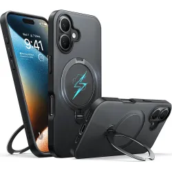 Torras Ostand Spin Back Cover hoesje met MagSafe voor Apple iPhone 16 - Zwart