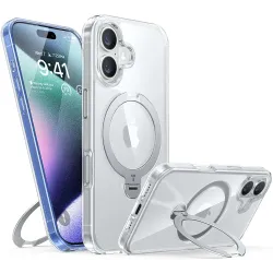 Torras Ostand Spin Back Cover hoesje met MagSafe voor Apple iPhone 16 - Transparant