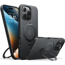 Torras Ostand Spin Back Cover hoesje met MagSafe voor Apple iPhone 16 Pro - Zwart