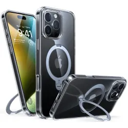 Torras Ostand Spin Back Cover hoesje met MagSafe voor Apple iPhone 16 Pro - Transparant