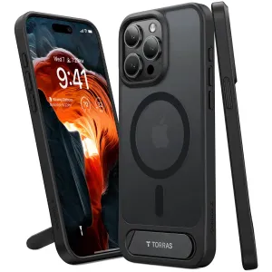 Torras Pstand Back Cover hoesje met MagSafe voor Apple iPhone 15 Pro Max - Zwart