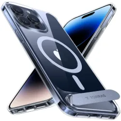 Torras Pstand Back Cover hoesje met MagSafe voor Apple iPhone 15 Pro Max - Transparant