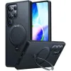 Torras Ostand Spin Back Cover hoesje met MagSafe voor Samsung Galaxy S25 Ultra - Zwart 0